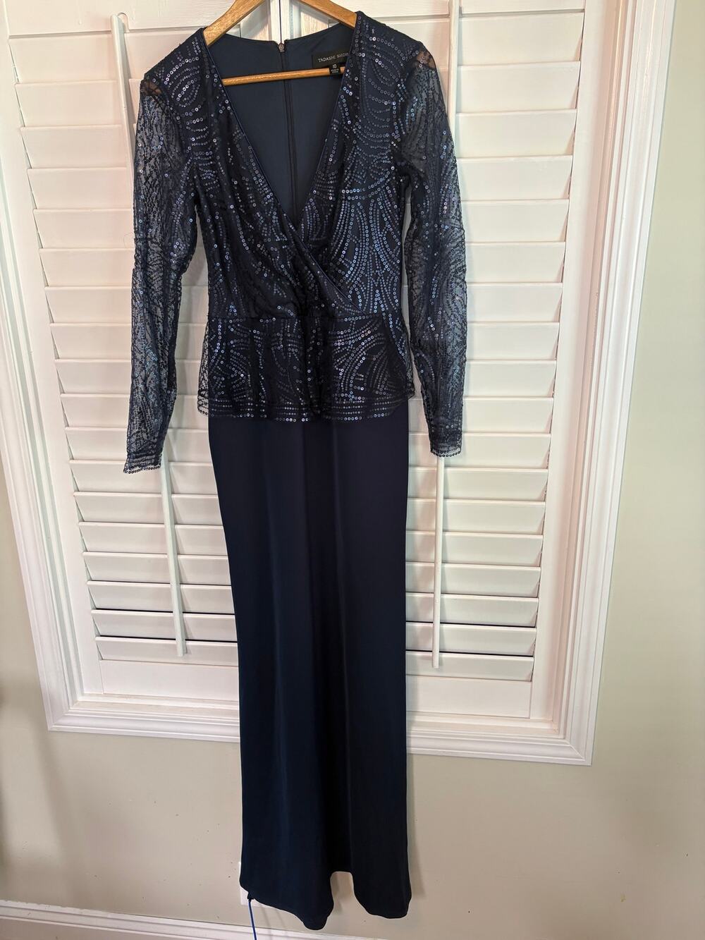 Tadashi Shoji Navy Sequin Maxi Dress Size 10
